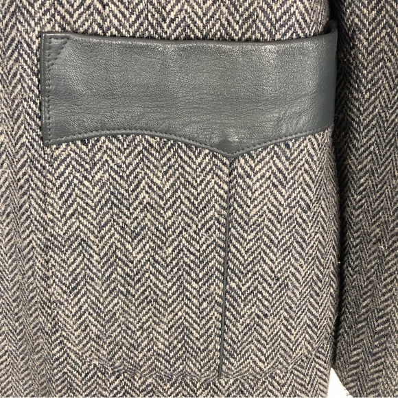 VINTAGE grey herringbone sports jacket leather elbow patches single breasted 44 - Picture 5 of 15